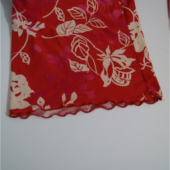 Medium Ambrielle Red Rose Covered Silky Pants Loungewear Lettuce Hem Comfy - Picture 6 of 9